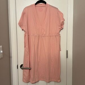 Life Is Good Vneck Cap Sleeve Drawstring Waist Beach Cover Up Dress L Pink